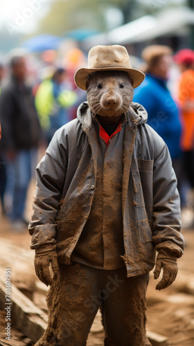 Anthropomorphic Mouse Character in Outdoor Festival Setting