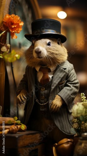 Anthropomorphic Elegant Beaver in Suit with Top Hat at Bar   © Keyser the Red Beard