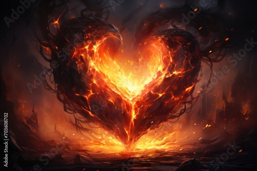 Inferno Passion A Captivating Heart Painted With Fiery Flames Dancing Generative AI