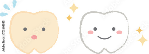 歯のキャラクター　ホワイトニング　主線あり