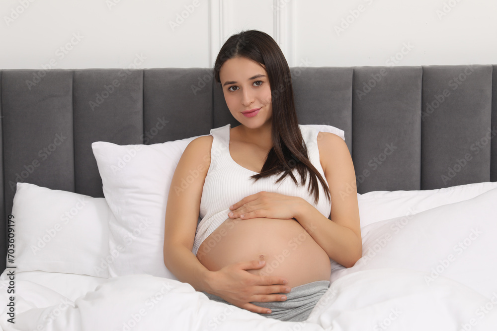 Beautiful pregnant woman in bed at home Beautiful pregnant woman in bed at home
