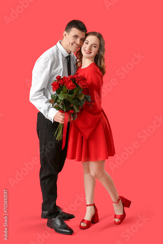 Young couple with bouquet o...
