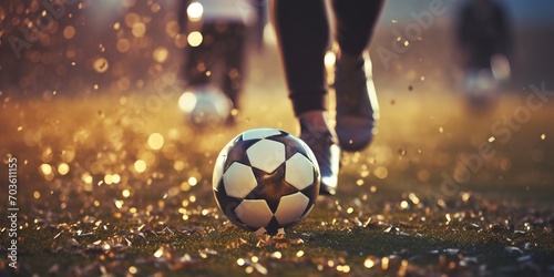 Athlete Close-Up. Soccer Player Dribbling Ball in Motion