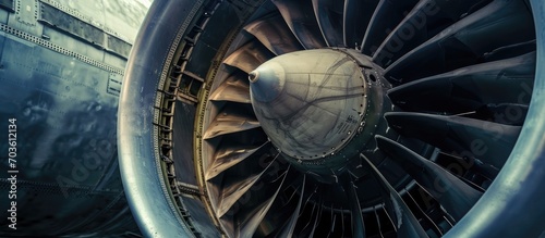 Closeup of a jet engine.