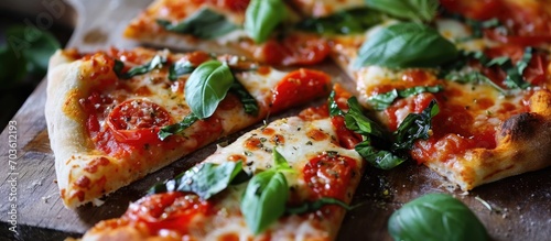 Separated slices of Margherita pizza.