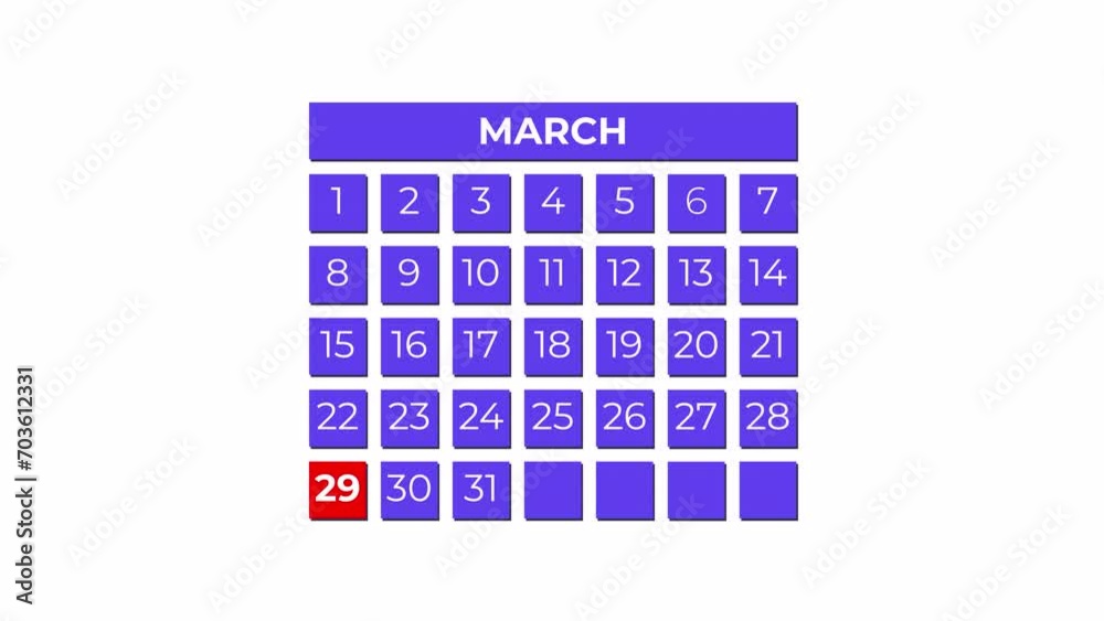 29th March calendar icon animation. Alpha matte with transparent background 4K resolution. 29th March calendar icon animation. Alpha matte with transparent background 4K resolution.