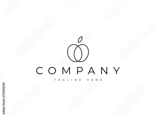 minimal abstract apple fruit love heart line logo design photo