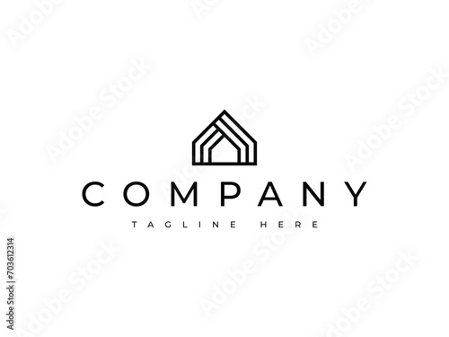 real estate house line logo design