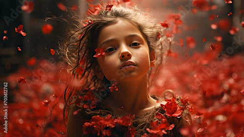 A child covered in small red flowers