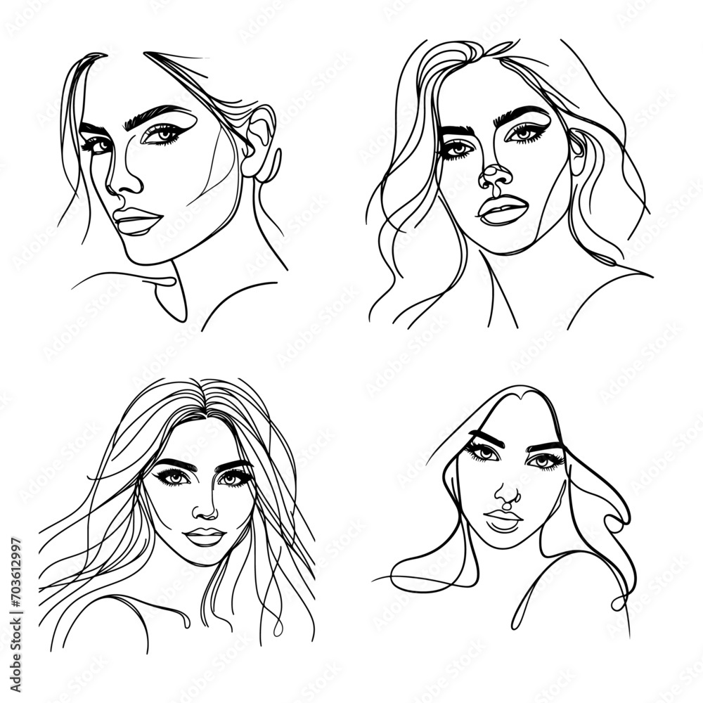 Beautiful women face line illustration template