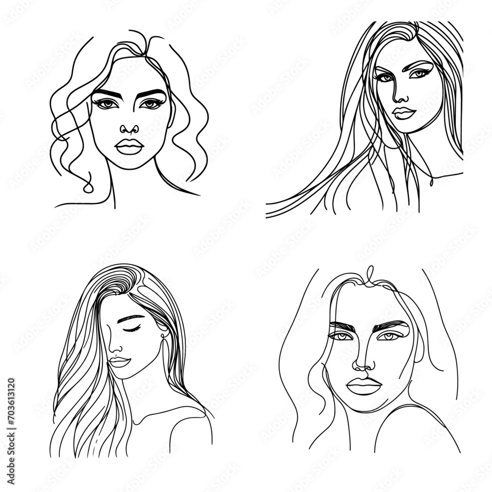 Beautiful women face line illustration template