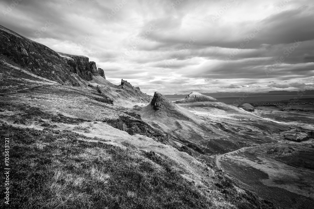 Cuith Raing Schottland Bergpanorama Landschaft Schwarz Weiss Fine Art Kontrast rau wild karg Hintergrund Foto David Schwitzgbel - obrazy, fototapety, plakaty 