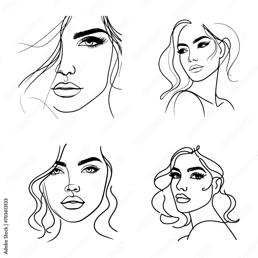 Beautiful women face line illustration template Beautiful women face line illustration template
