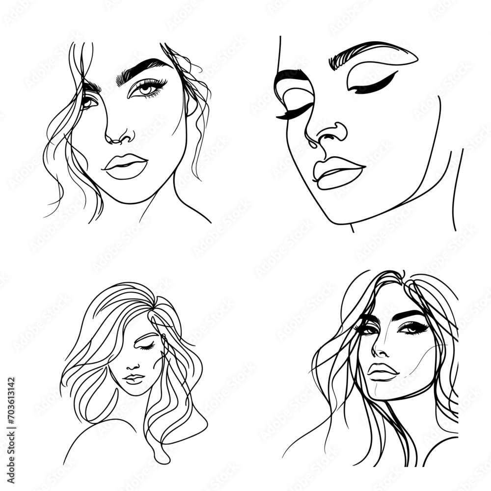 Beautiful women face line illustration template