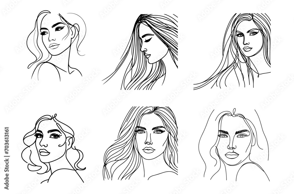 Beautiful women face line illustration template Beautiful women face line illustration template
