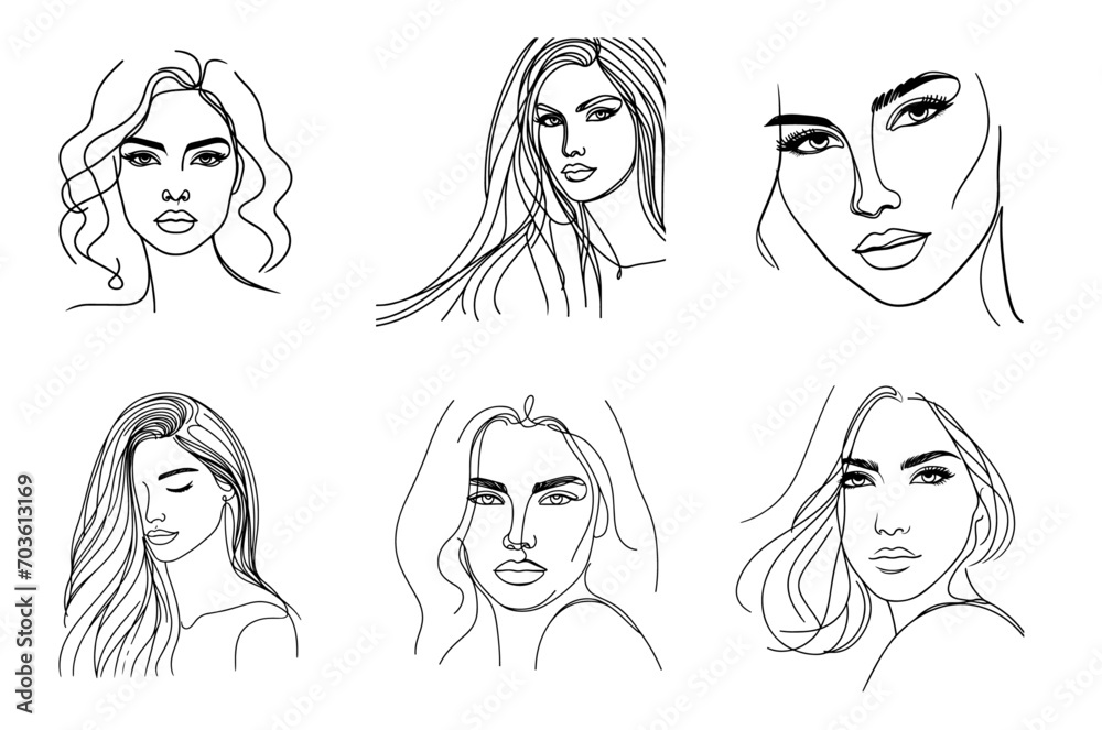 Beautiful women face line illustration template Beautiful women face line illustration template