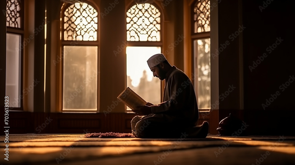 Muslim Reading The Koran in the mosque near the window Muslim Reading The Koran in the mosque near the window