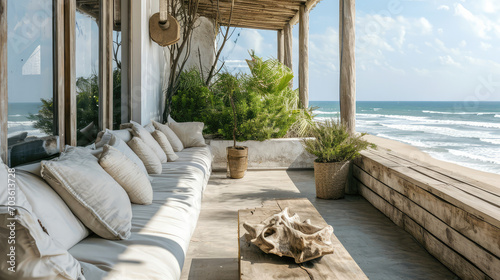 Nautical Beach House: Sand-Colored Sofa Serenity © Sekai