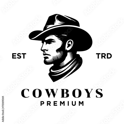 Cowboy head side face logo icon design template
