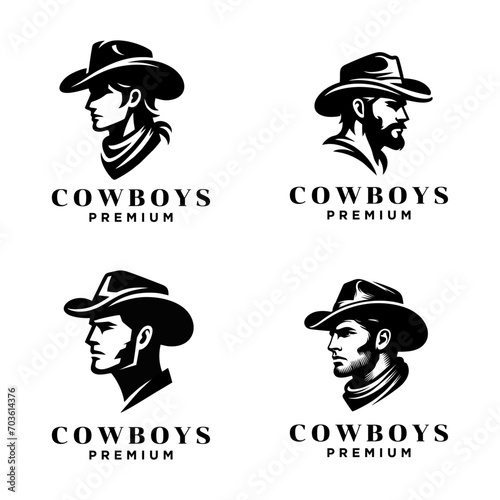Cowboy head side face logo icon design template