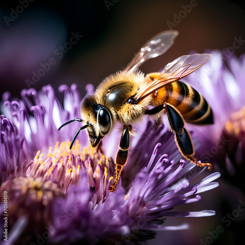 A close-up of a bee on a blooming flower.