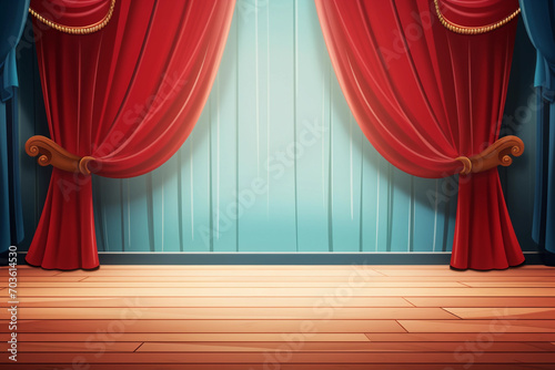 Theater stage with red curtains and spotlights AI Generative