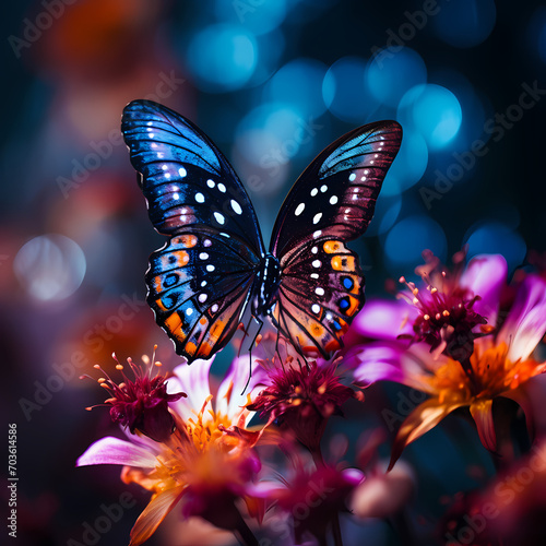A close-up of a delicate butterfly on a flower. © Cao