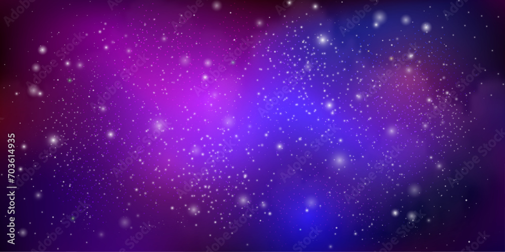 Space background with realistic nebula and shining stars. Colorful cosmos with stardust and Milky Way. Magic color galaxy. Infinite universe and starry night. Vector illustration