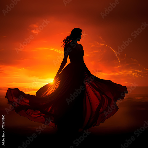 A dramatic silhouette against a fiery sunset.