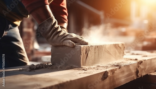 close up hand of bricklayer industrial worker