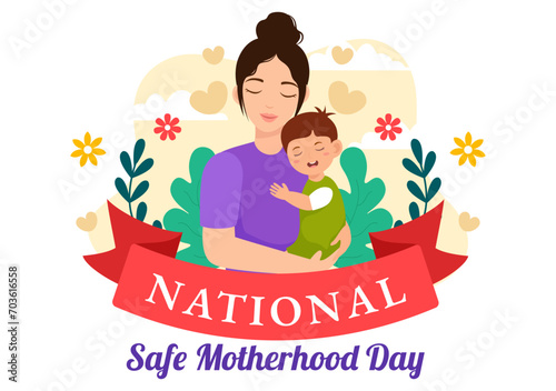 National Safe Motherhood Day Vector Illustration on 11 April with Pregnant Mother and Kids for the Healthcare of Women and Maternity Facilities