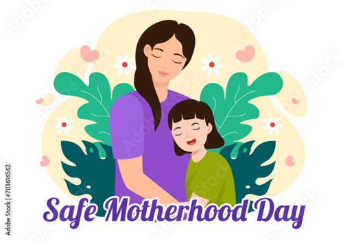 National Safe Motherhood Day Vector Illustration on 11 April with Pregnant Mother and Kids for the Healthcare of Women and Maternity Facilities