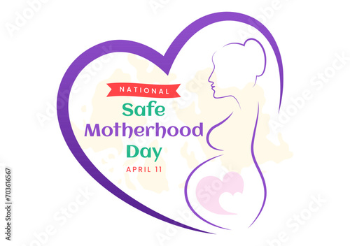 National Safe Motherhood Day Vector Illustration on 11 April with Pregnant Mother and Kids for the Healthcare of Women and Maternity Facilities
