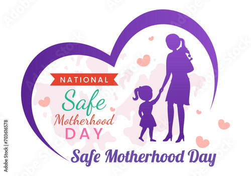 National Safe Motherhood Day Vector Illustration on 11 April with Pregnant Mother and Kids for the Healthcare of Women and Maternity Facilities