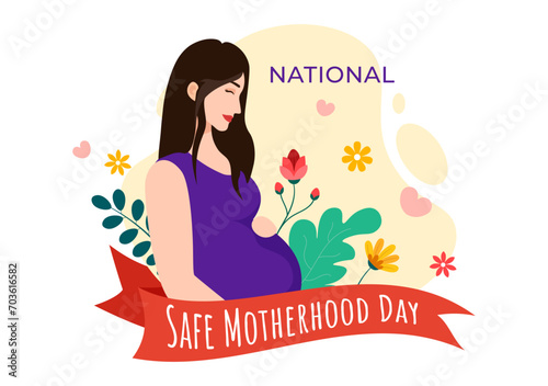 National Safe Motherhood Day Vector Illustration on 11 April with Pregnant Mother and Kids for the Healthcare of Women and Maternity Facilities