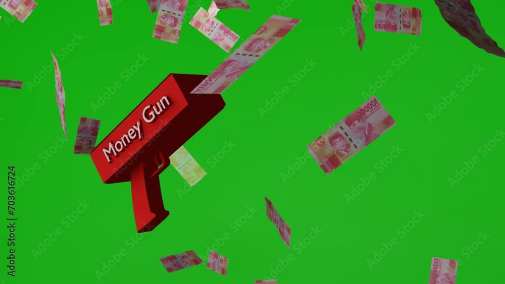 Rupiah money rain with money gun green screen or chroma key 4k full ...
