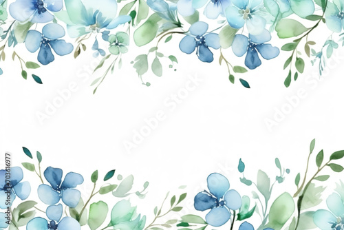 Forget me not. Small springtime flowers and leaves border