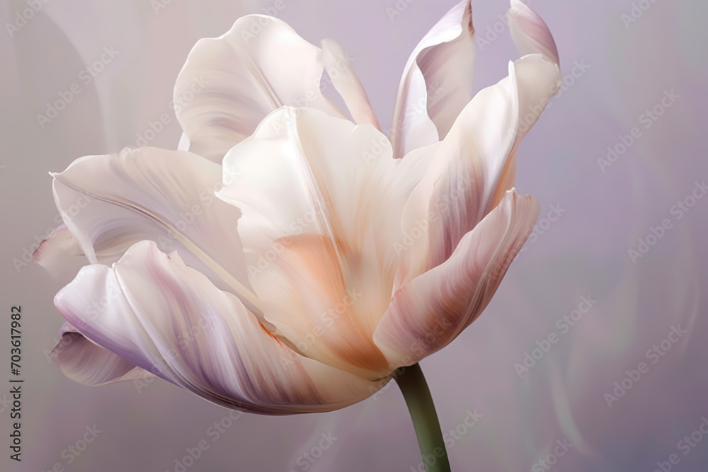 A beautiful white-pink tulip on bright background with copy space