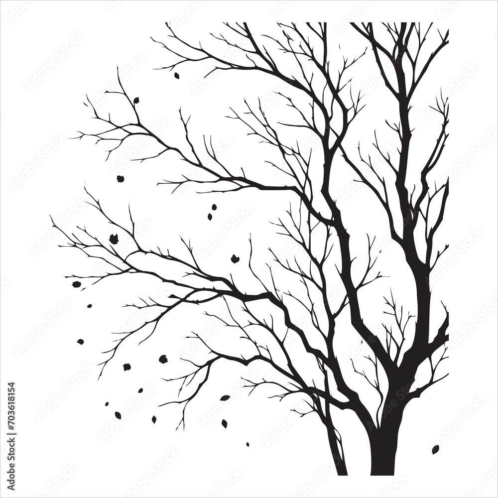 Fototapeta premium vector black silhouette of a bare tree, Naked Tree vector silhouette, isolated white background
