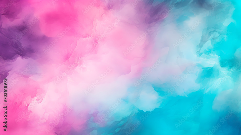 magenta teal mint cyan white abstract watercolor. Colorful art background. Light pastel. Brush splash daub stain grunge. Like a dramatic sky with clouds - obrazy, fototapety, plakaty 