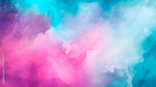 magenta teal mint cyan white abstract watercolor. Colorful art background. Light pastel. Brush splash daub stain grunge. Like a dramatic sky with clouds © Gomez