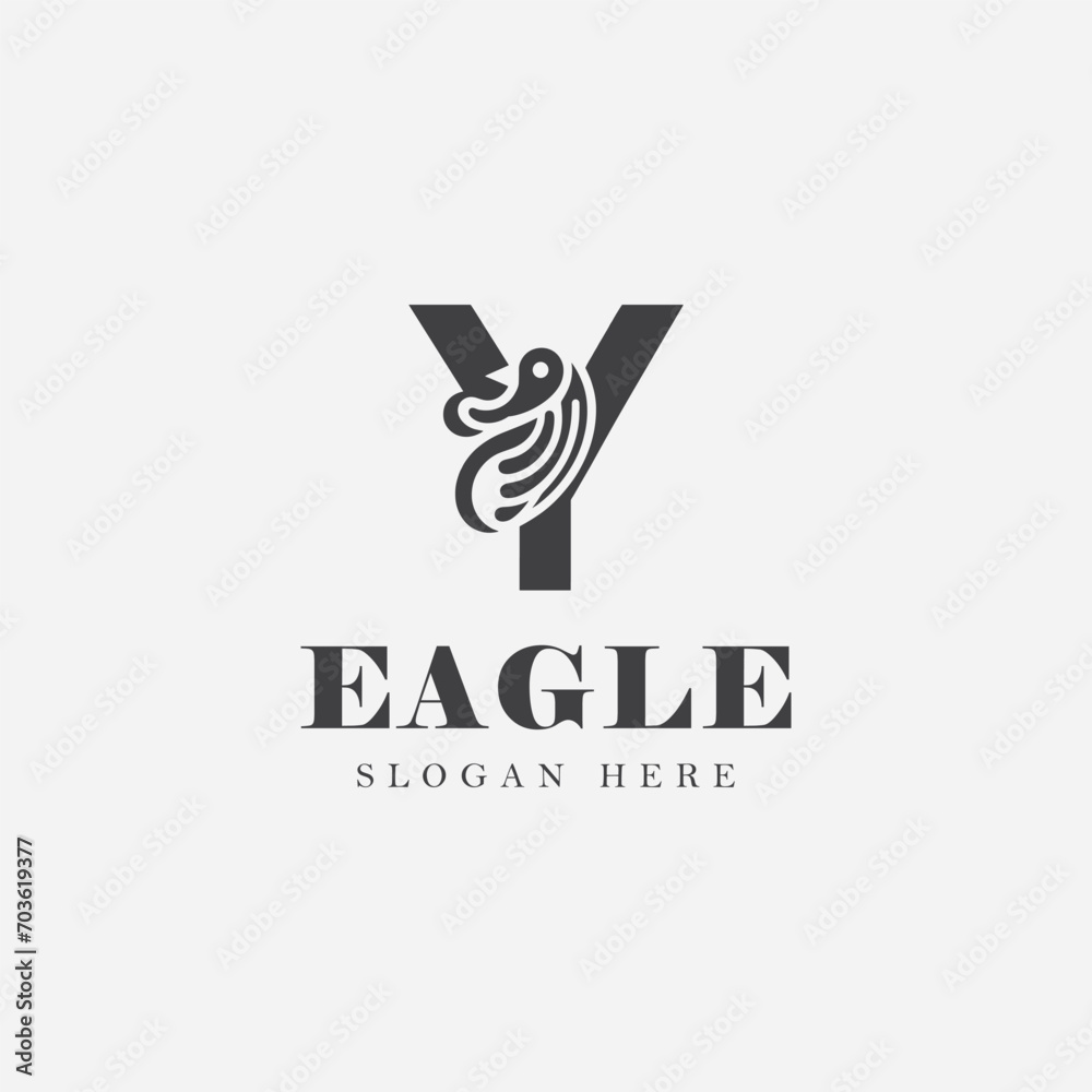 letter Y logo design in the shape of a bird, in monochrome style, black and white.