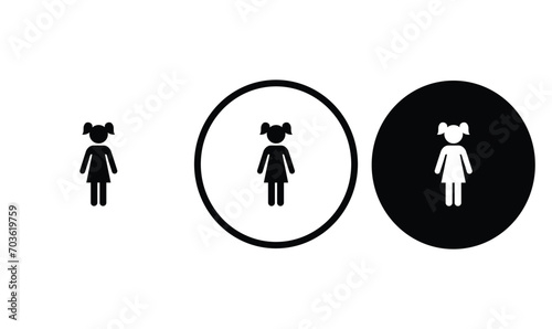 icon girl black outline for web site design and mobile dark mode apps Vector illustration on a white background