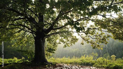 Rain's Rhythm: Sycamore Tree in Naturalistic Style