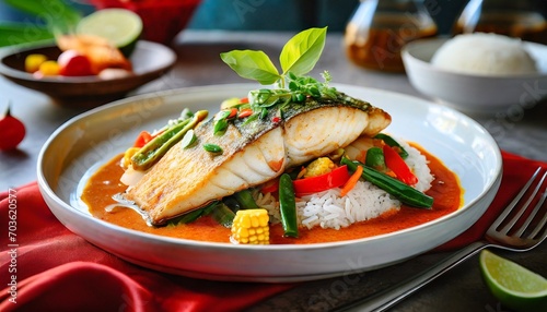 Thai Red Curry Sea Bass with Jasmine Rice
