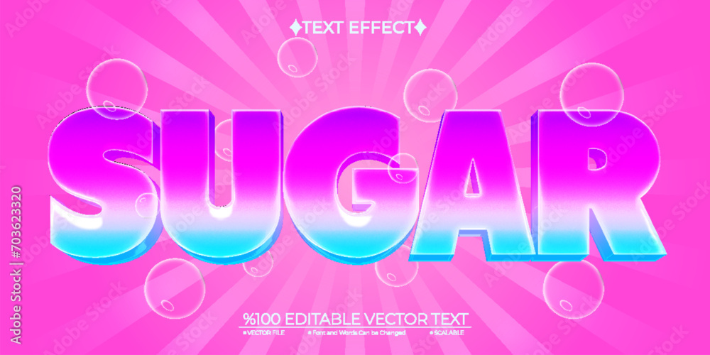 Cartoon Pink and Blue Sweet Sugar Editable Vector 3D Text Effect