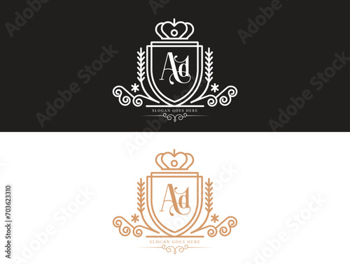 AD initial luxury ornament monogram logo design