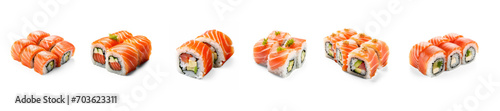 Collection of Salmon sushi roll isolate on transparency background png 