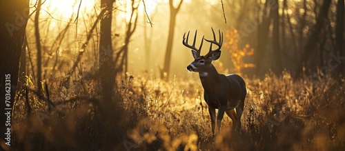 Midwest deer hunting for a prized white-tailed buck silhouette.