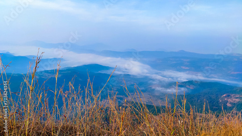 Clouds on the mountains view from the raigad fort in maharashtra in India 